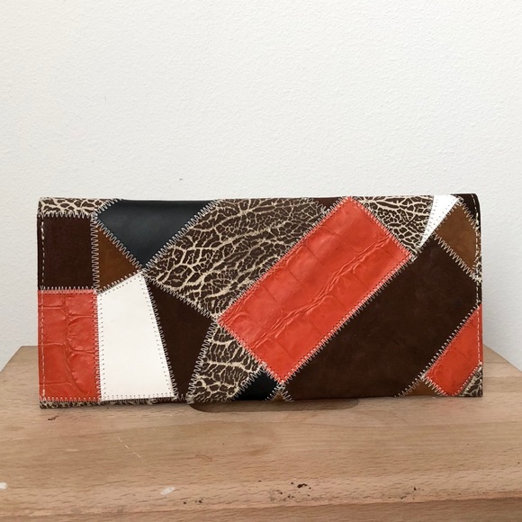NWOT!! Patchwork Leather Envelope Clutch - Picture 4 of 6
